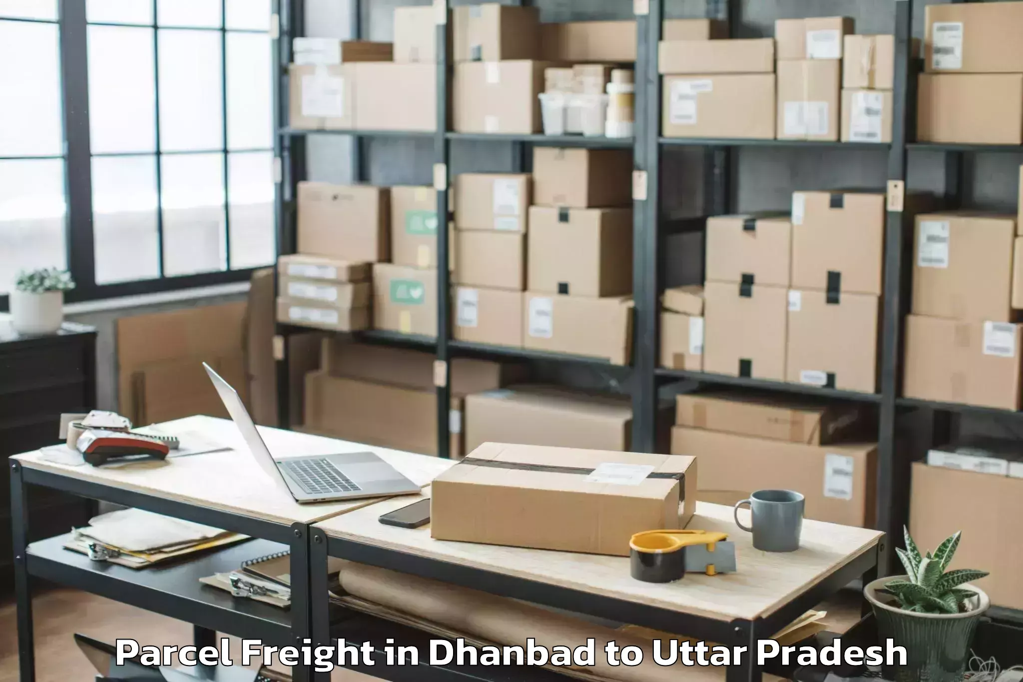 Book Dhanbad to Raura Parcel Freight Online